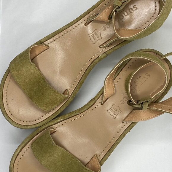 Sundance green suede wedge heel platform sandals size 7.5 Made in Italy - Picture 7 of 9